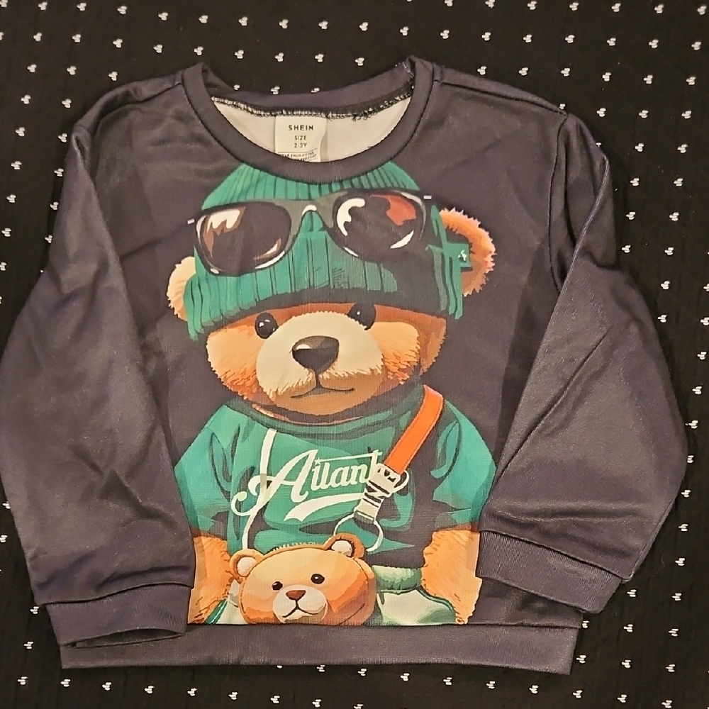 SHEIN Kids Navy Bear Graphic Sweatshirt